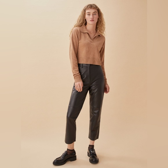 Reformation Veda Leather Cropped Pants In Black Size 12 - Picture 3 of 17